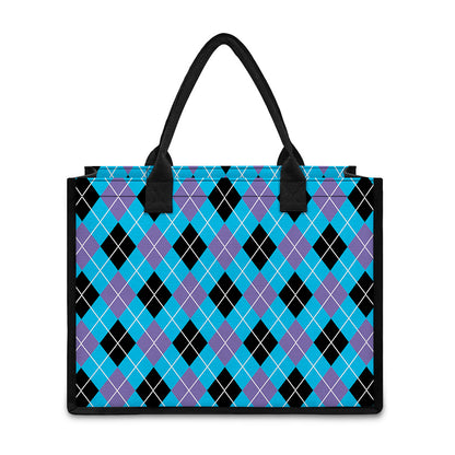 Blue Black And Purple Argyle Print Canvas Tote Bag