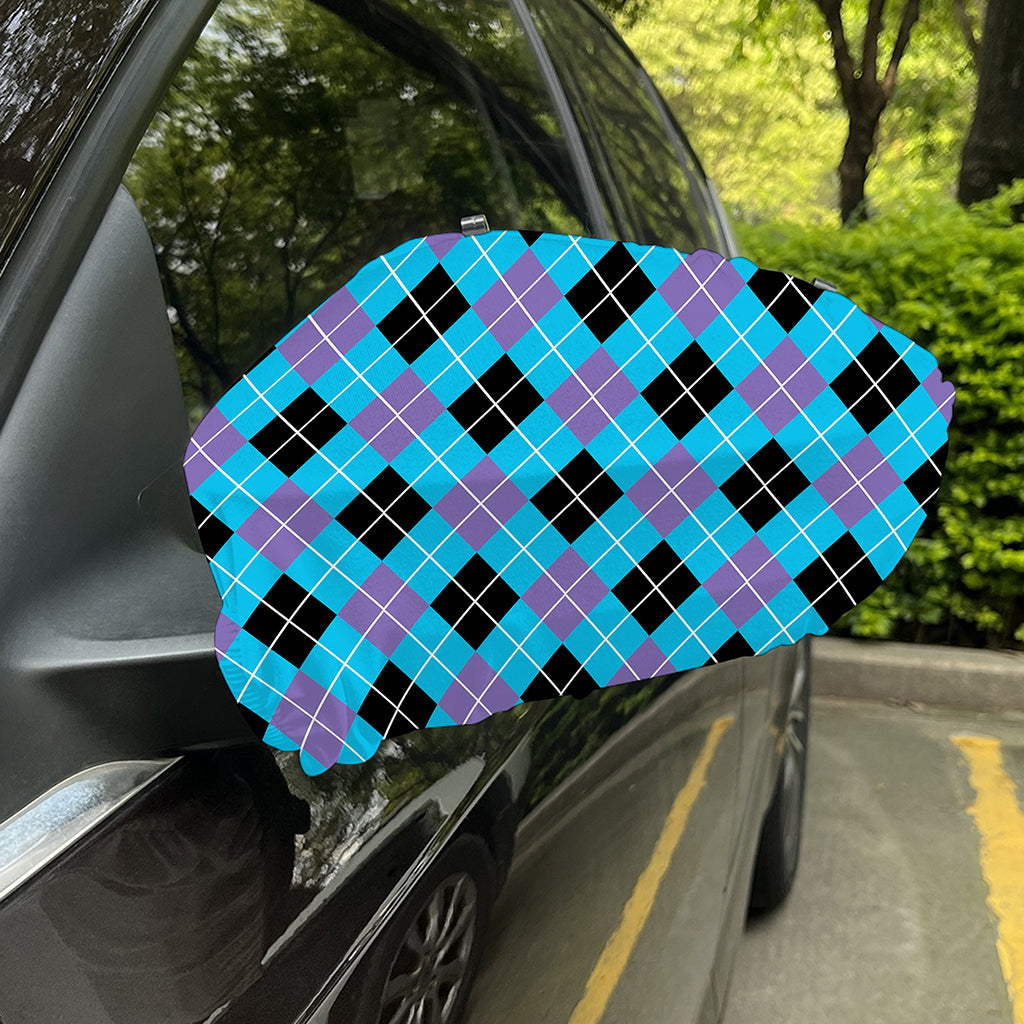 Blue Black And Purple Argyle Print Car Side Mirror Covers