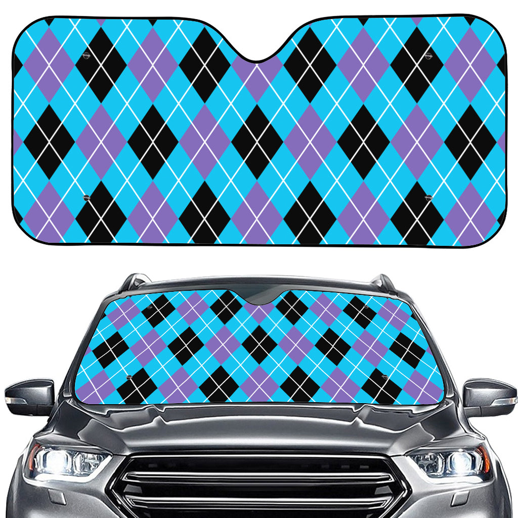 Blue Black And Purple Argyle Print Car Windshield Sun Shade