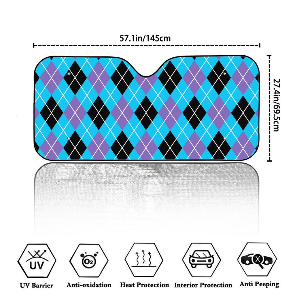 Blue Black And Purple Argyle Print Car Windshield Sun Shade