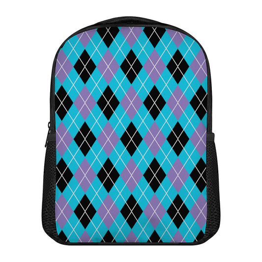 Blue Black And Purple Argyle Print Casual Backpack
