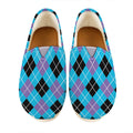Blue Black And Purple Argyle Print Casual Shoes