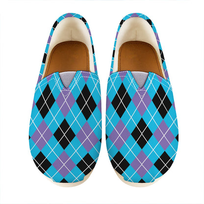 Blue Black And Purple Argyle Print Casual Shoes