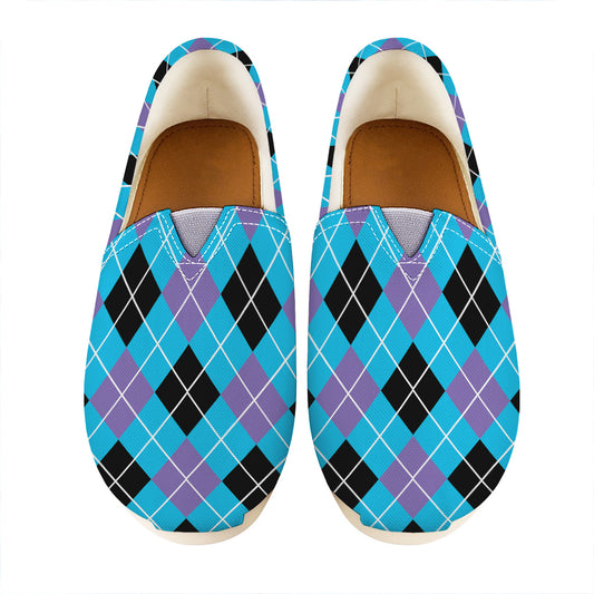 Blue Black And Purple Argyle Print Casual Shoes