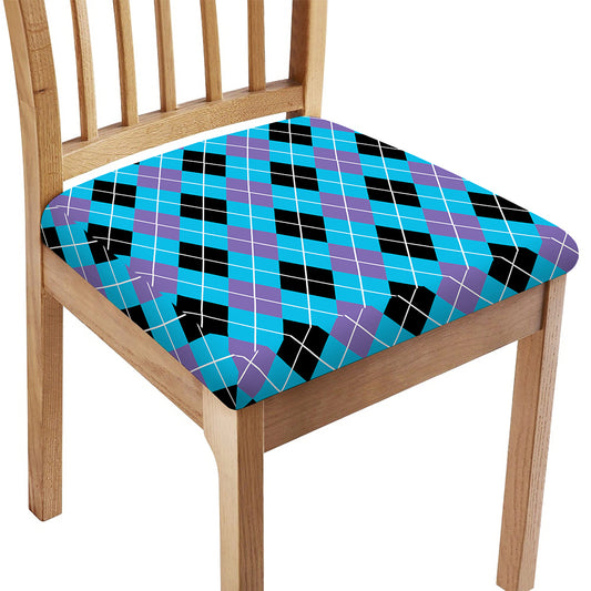 Blue Black And Purple Argyle Print Chair Cushion Cover