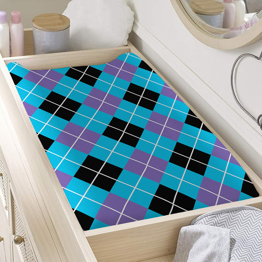 Blue Black And Purple Argyle Print Changing Pad Cover