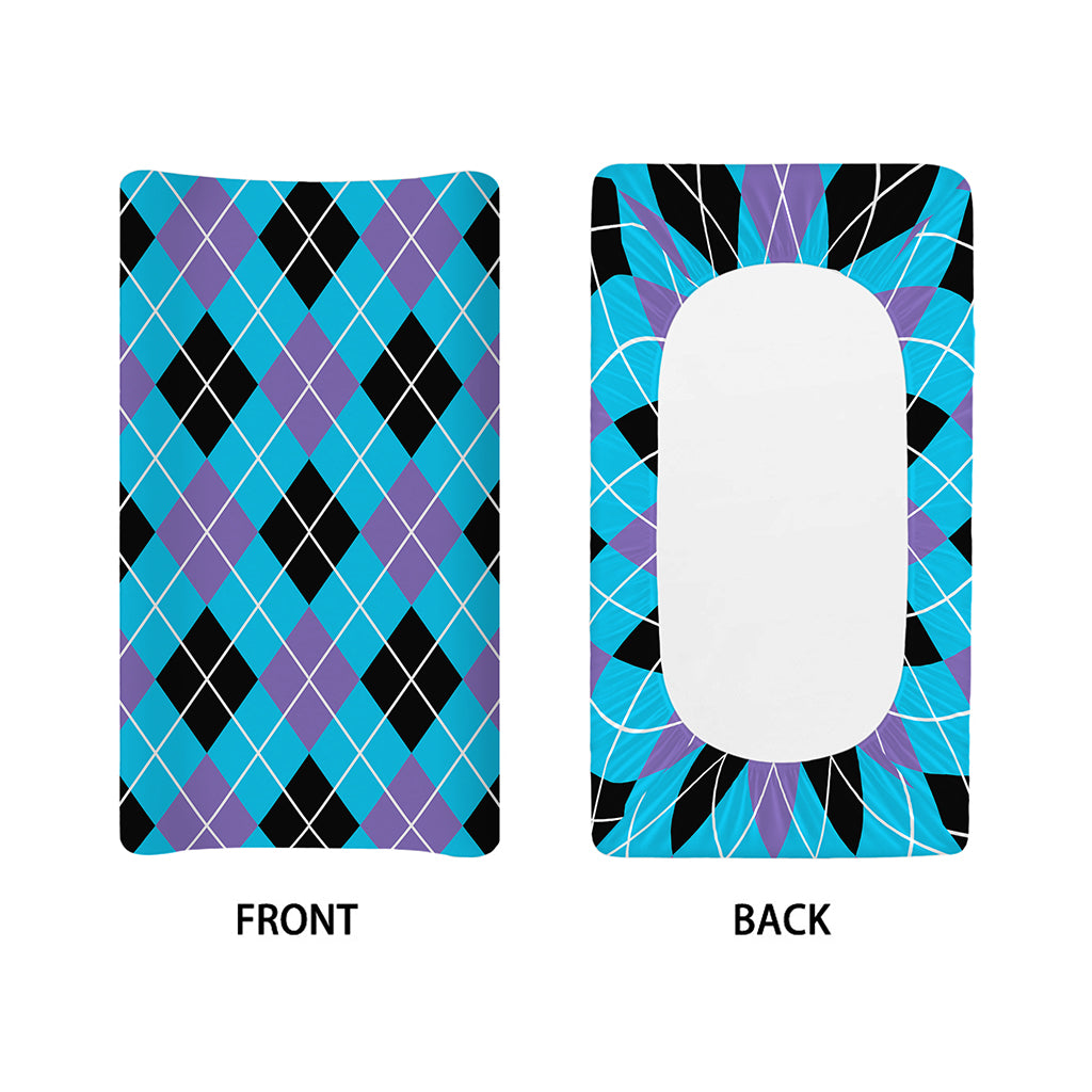 Blue Black And Purple Argyle Print Changing Pad Cover