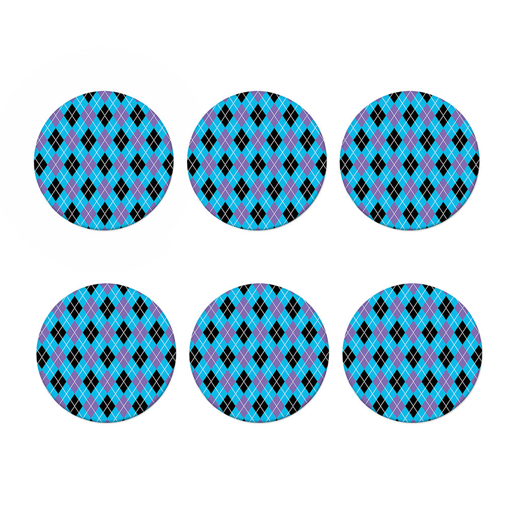 Blue Black And Purple Argyle Print Coaster Set
