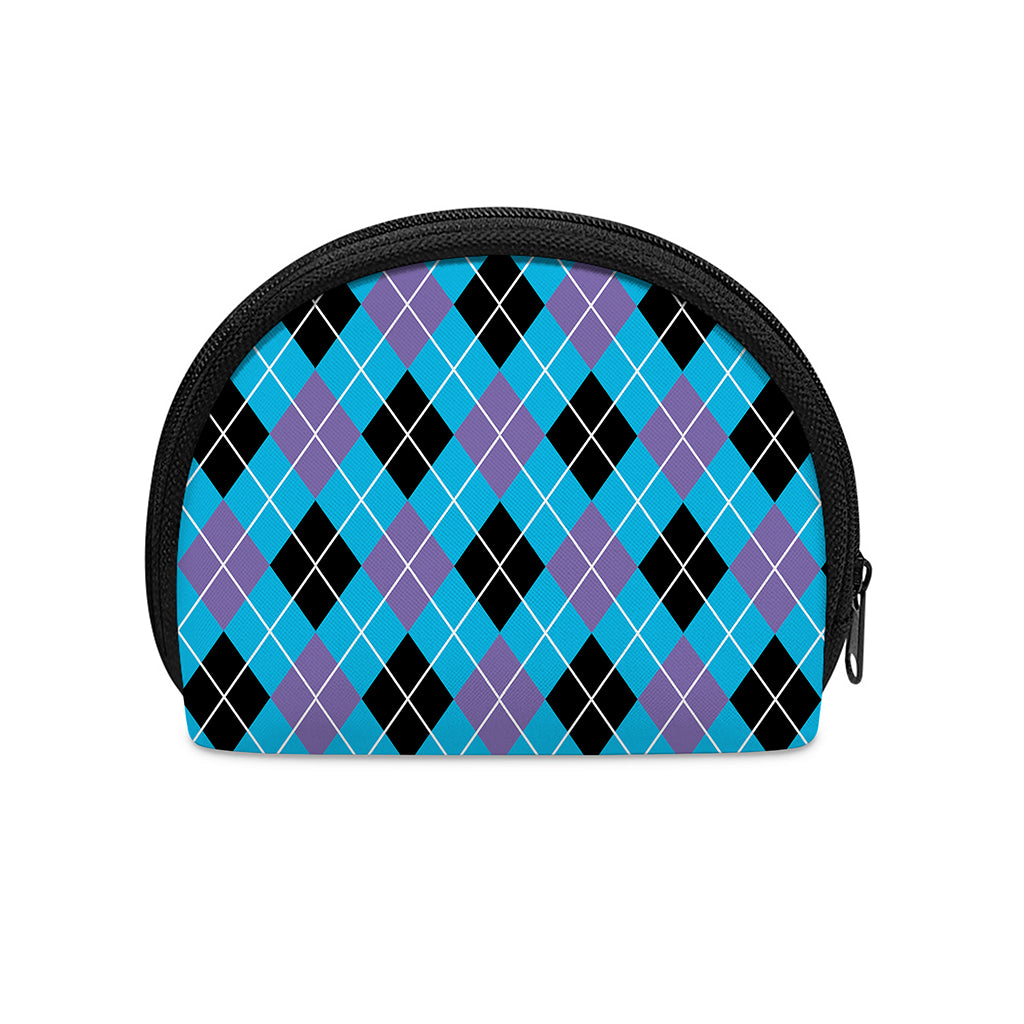 Blue Black And Purple Argyle Print Coin Purse