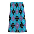 Blue Black And Purple Argyle Print Cotton Front Slit Maxi Skirt