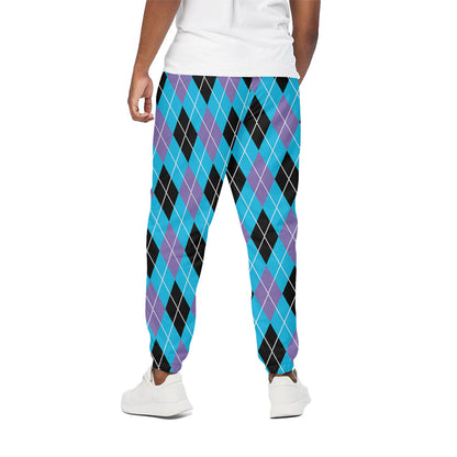 Blue Black And Purple Argyle Print Cotton Pants