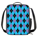 Blue Black And Purple Argyle Print Crossbody Lunch Bag