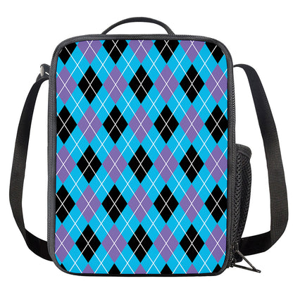 Blue Black And Purple Argyle Print Crossbody Lunch Bag