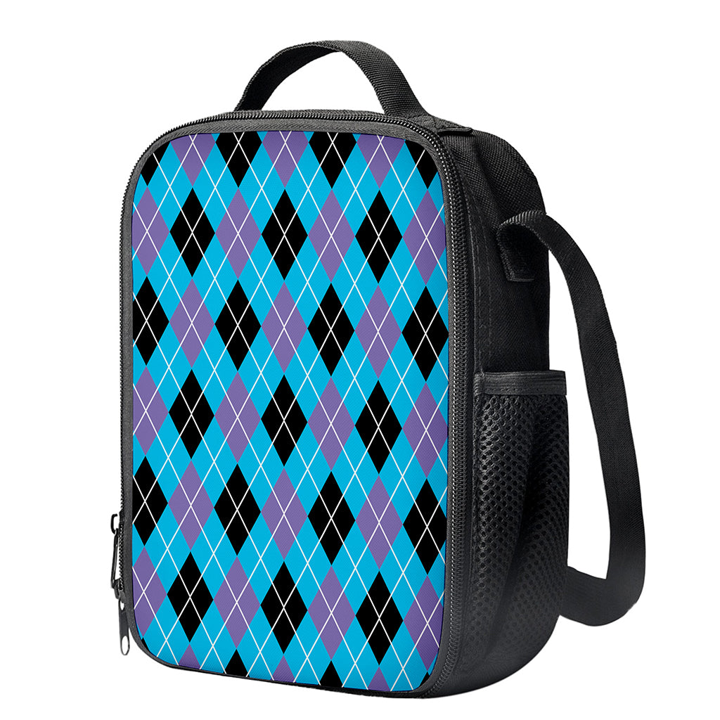 Blue Black And Purple Argyle Print Crossbody Lunch Bag