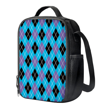 Blue Black And Purple Argyle Print Crossbody Lunch Bag