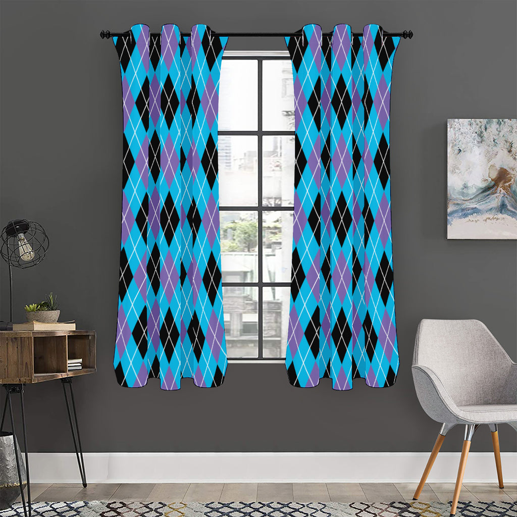 Blue Black And Purple Argyle Print Curtain
