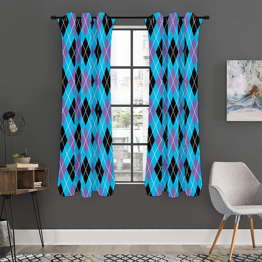 Blue Black And Purple Argyle Print Curtain