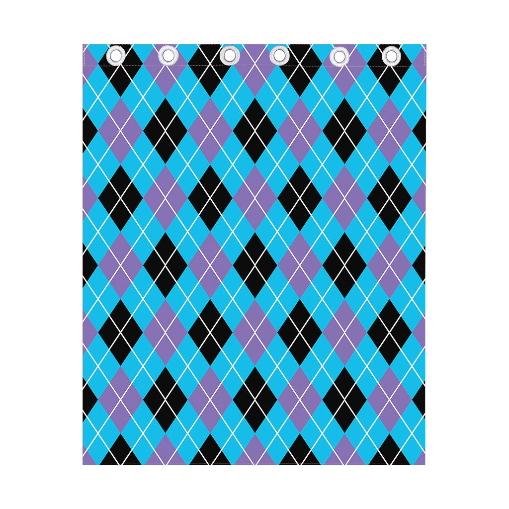 Blue Black And Purple Argyle Print Curtain