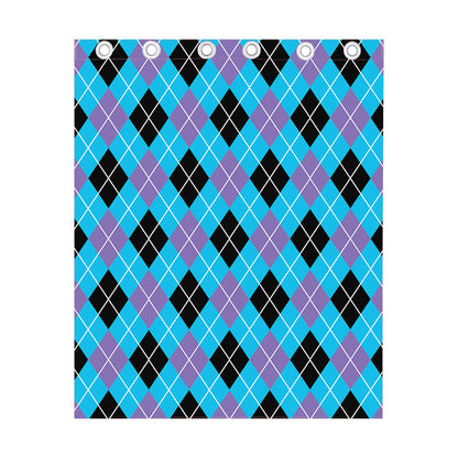 Blue Black And Purple Argyle Print Curtain
