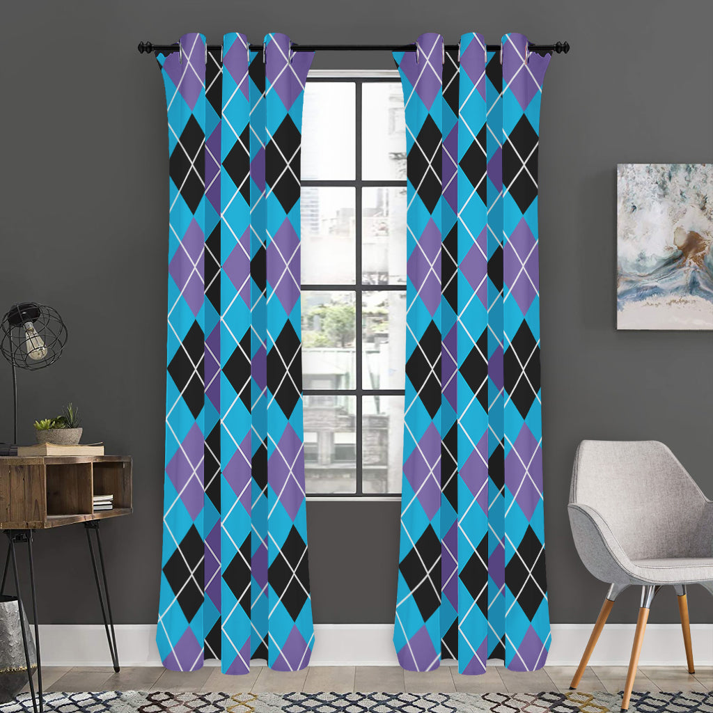 Blue Black And Purple Argyle Print Curtain