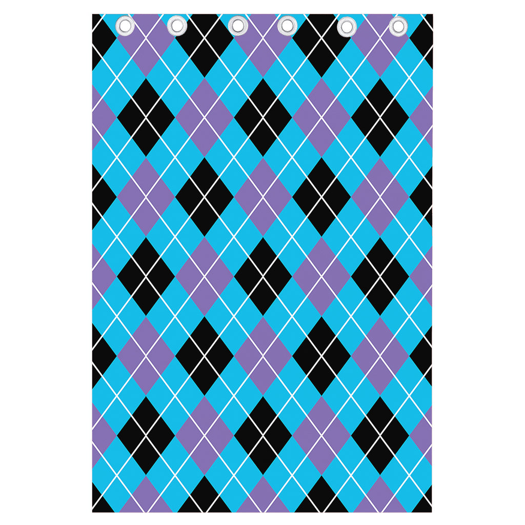 Blue Black And Purple Argyle Print Curtain
