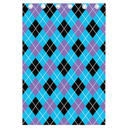 Blue Black And Purple Argyle Print Curtain