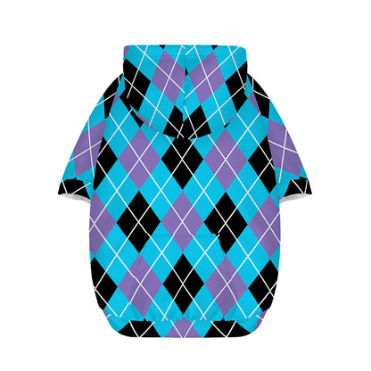 Blue Black And Purple Argyle Print Dog Zip Up Hoodie