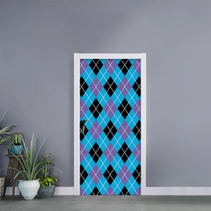 Blue Black And Purple Argyle Print Door Sticker