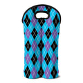 Blue Black And Purple Argyle Print Double Neoprene Wine Tote