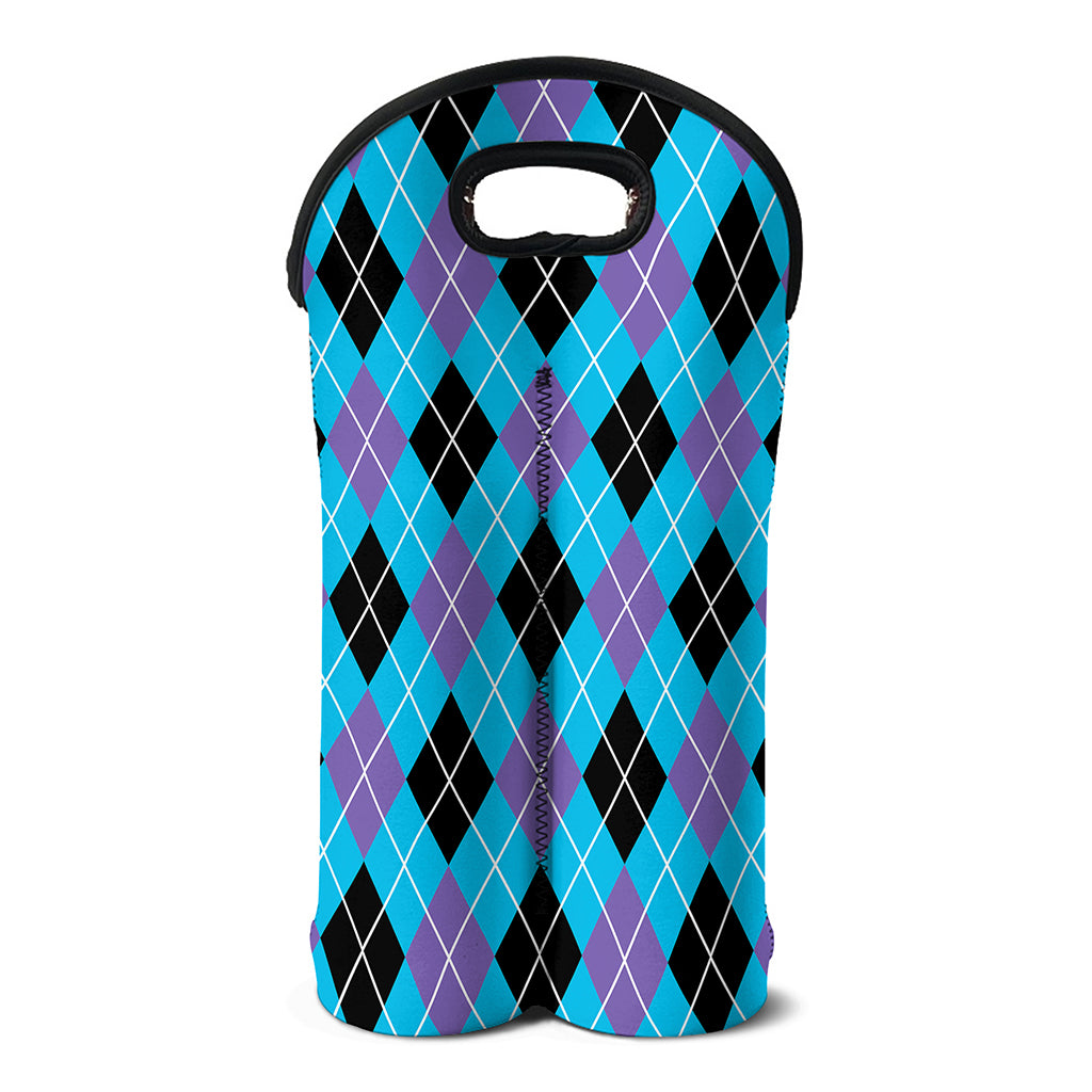 Blue Black And Purple Argyle Print Double Neoprene Wine Tote