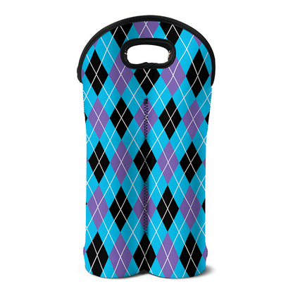 Blue Black And Purple Argyle Print Double Neoprene Wine Tote