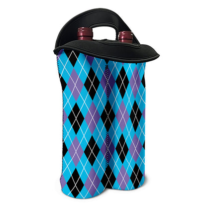 Blue Black And Purple Argyle Print Double Neoprene Wine Tote