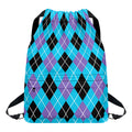 Blue Black And Purple Argyle Print Drawstring Backpack