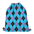 Blue Black And Purple Argyle Print Drawstring Bag