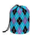 Blue Black And Purple Argyle Print Drawstring Makeup Bag