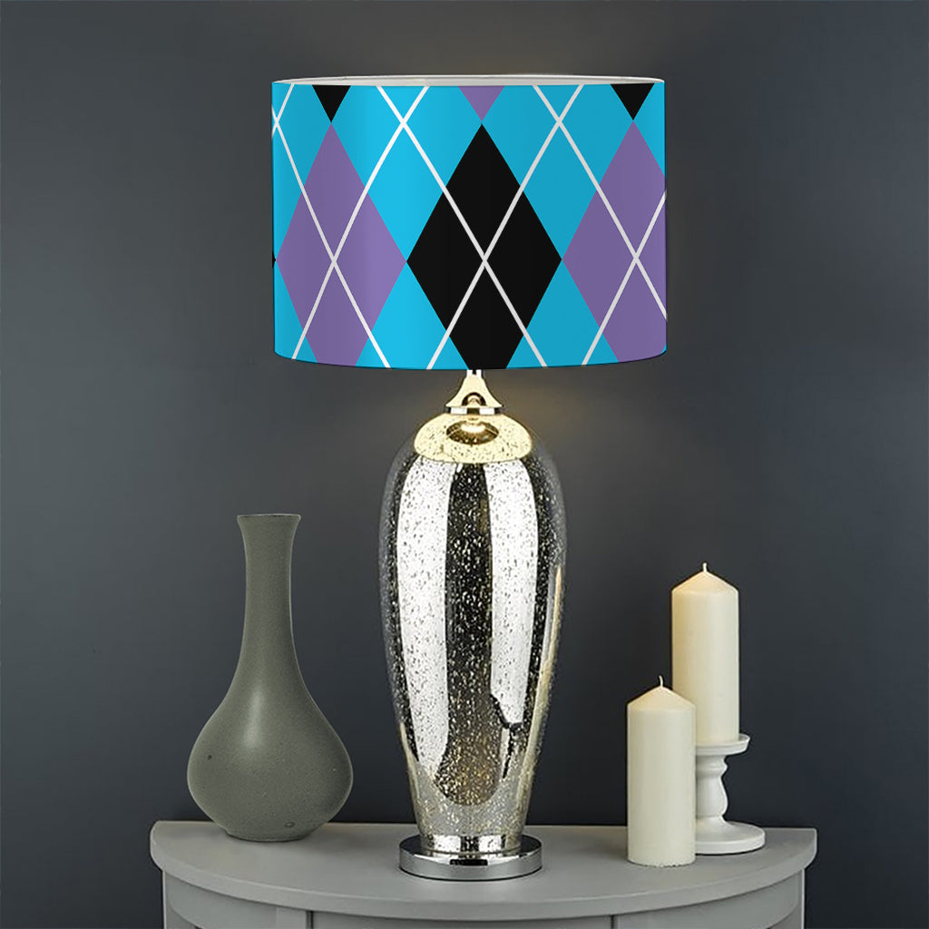 Blue Black And Purple Argyle Print Drum Lamp Shade
