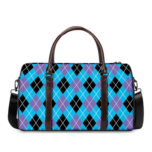 Blue Black And Purple Argyle Print Duffle Bag