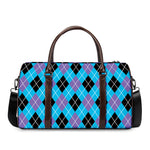 Blue Black And Purple Argyle Print Duffle Bag