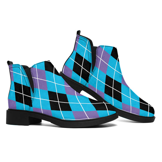 Blue Black And Purple Argyle Print Flat Ankle Boots