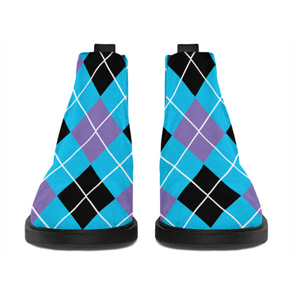 Blue Black And Purple Argyle Print Flat Ankle Boots