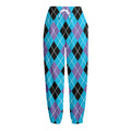 Blue Black And Purple Argyle Print Fleece Lined Knit Pants