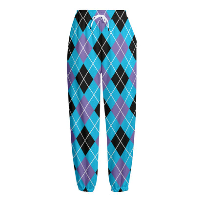 Blue Black And Purple Argyle Print Fleece Lined Knit Pants