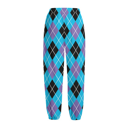 Blue Black And Purple Argyle Print Fleece Lined Knit Pants