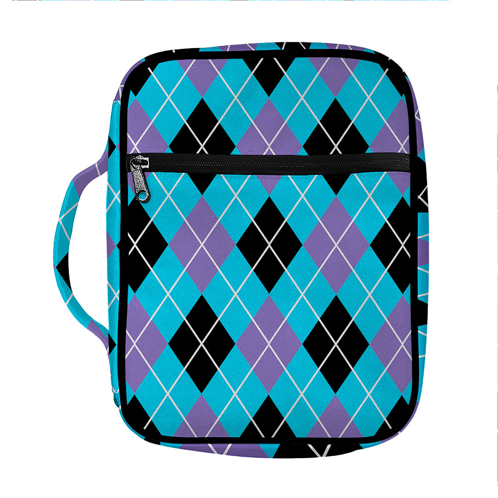 Blue Black And Purple Argyle Print Front Pocket Bible Bag