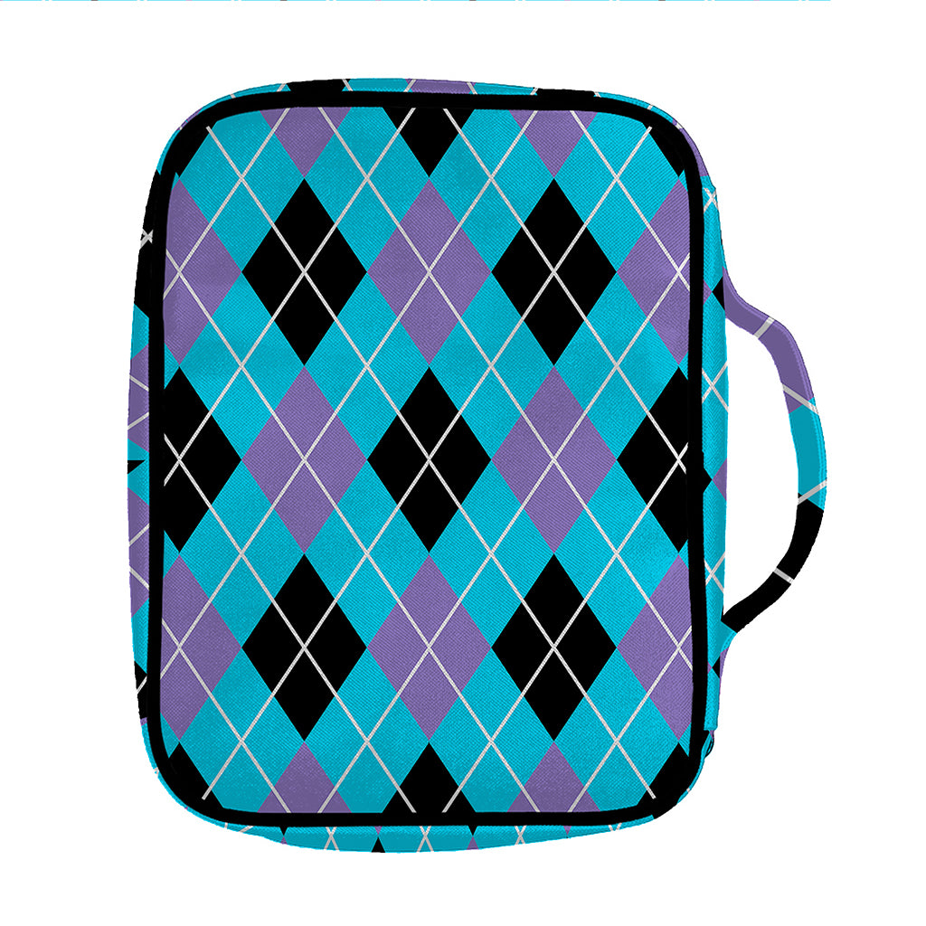 Blue Black And Purple Argyle Print Front Pocket Bible Bag