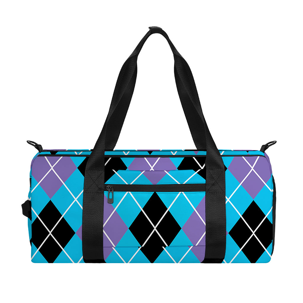 Blue Black And Purple Argyle Print Gym Bag