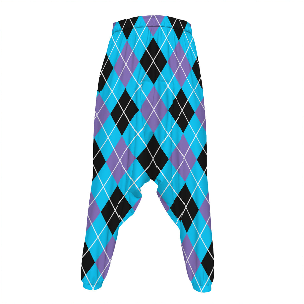Blue Black And Purple Argyle Print Hammer Pants