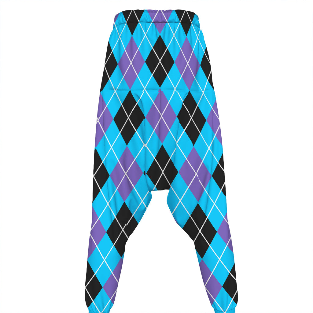 Blue Black And Purple Argyle Print Hammer Pants