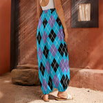 Blue Black And Purple Argyle Print Harem Pants