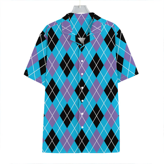 Blue Black And Purple Argyle Print Hawaiian Shirt